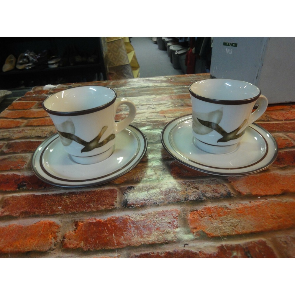 vintage Noritake‎ Stoneware Moon flight 4pc set 2 coffee cup mug 2 saucer plates